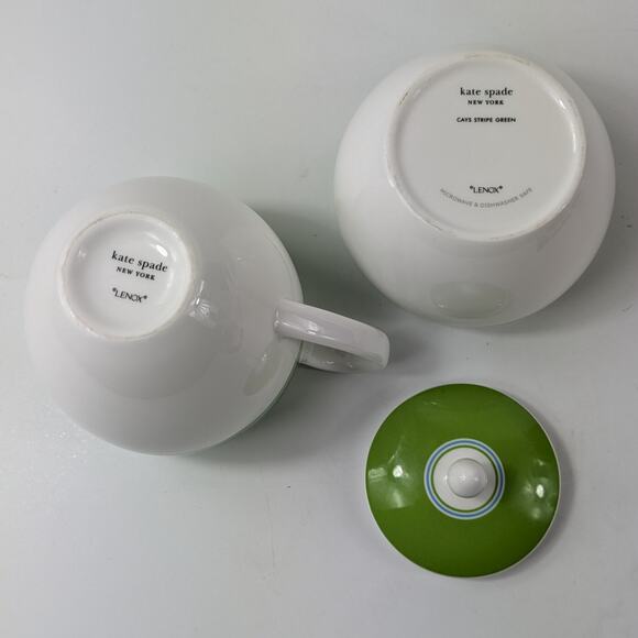 Kate Spade x Lenox Creamer Sugar Set Cays Stripe Green Bone China Designer Home - Picture 6 of 14